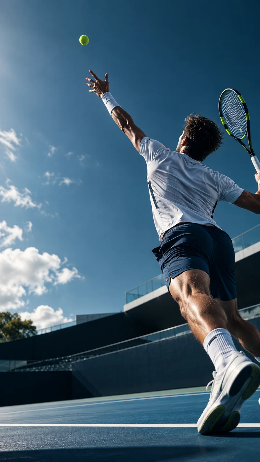 Jugador de tenis ejecutando un saque